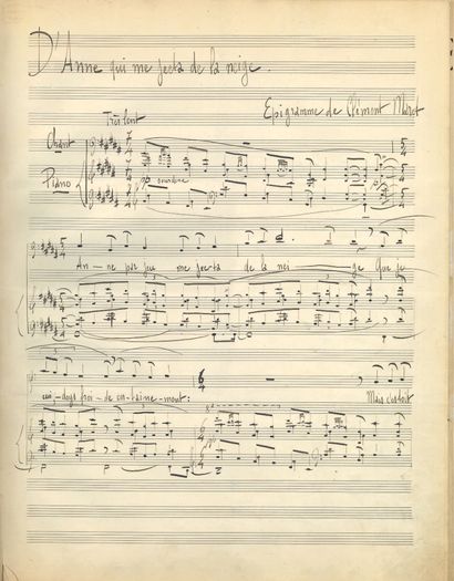 RAVEL Maurice (1875-1937). MUSICAL MANUSCRIPT autographed by "Maurice Ravel", Two
Epigrams...