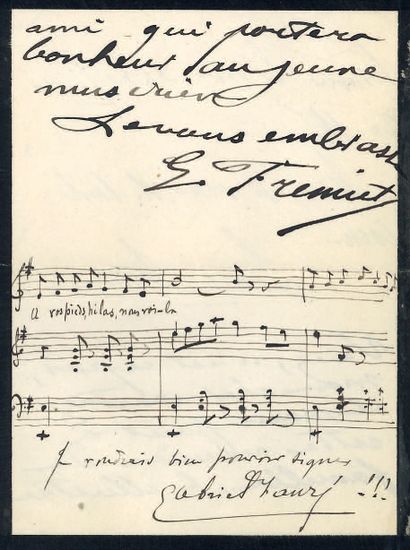 [GOUNOD Charles]. FAURÉ Gabriel (1845-1924). L.A.S. "Gabriel Fauré" to Charles GOUNOD,...