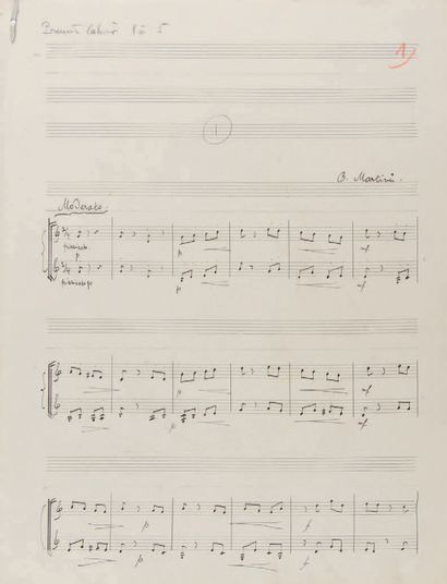 MARTINU Bohuslav (1890-1959). 
MUSICAL MANUSCRIT signed "B. Martinu",

Études faciles...