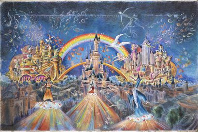 Petrika IONESCO (1946) Composition avec les héros de Disney : Mickey, Aladin, Merlin,...
