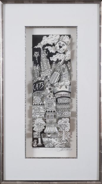 Charles FAZZINO (1955) New York's The Cat's Meow, 1996. 
Mixed media and 3D collage...