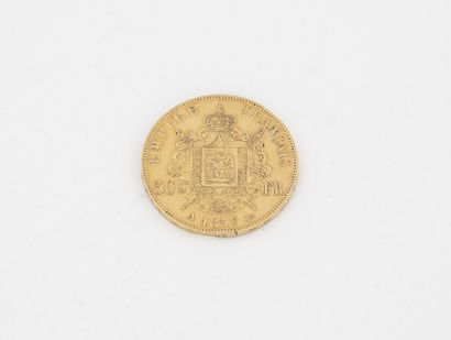 France Coin of 50 francs gold, Napoleon III, 1857 Paris. 

Weight : 16 g. 

Scratches...