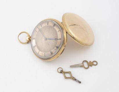 null Pocket watch with cock in yellow gold (750) 

Back cover with plain bottom (repolished).

Silver...