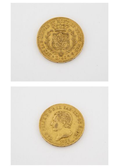 ITALIE Pièce de 40 lires or. Charles-Félix. 1825. 
Av. : Tête nue de Charles-Félix...