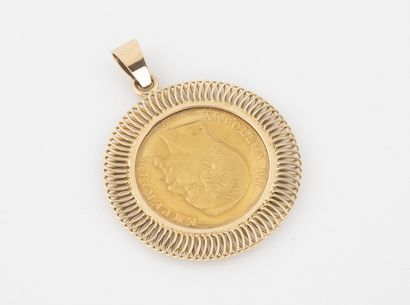 null Yellow gold (750) pendant holding a 50 franc gold coin, Napoleon III, 1857 Paris....