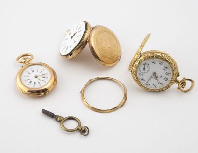 Lot of three neck watches in yellow gold...