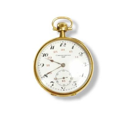LIP, chronomètre. Pocket watch in yellow gold (750).

Cover with plain bottom.

Signed...
