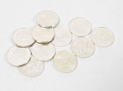 France Lot de 11 pièces de 100 francs argent. 

Poids total : 164 g.