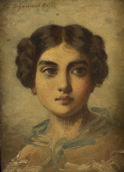 Féodor TCHOUMAKOFF (1823-1911) Portrait de jeune femme aux macarons. 

Huile sur...