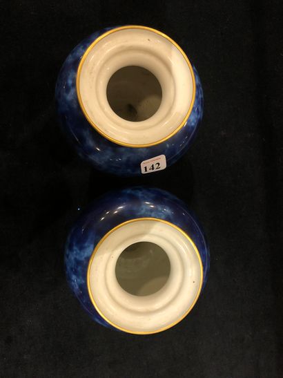 Manufacture nationale de SEVRES, fin du XIXème siècle Paire de petits vases piriformes...