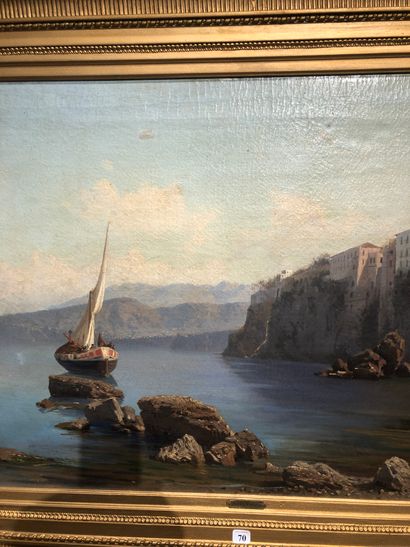 Alessandro La Volpe (1820-1887) Voilier au pied de falaises de la côte amalfitaine.

Huile...