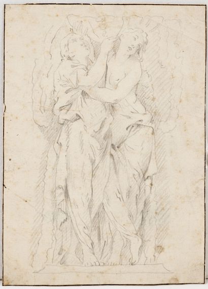 Attribué à Jean-Baptiste HUET (1745-1811) Couple.

Fragment. Esquisse au lavis. Contrecollé....