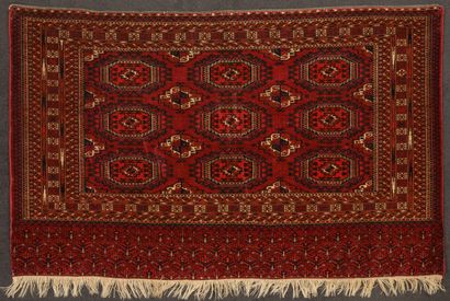 BOUKHARA, XXème siècle Deux tapis en laine polychrome à décor d'un semi de neuf losanges...