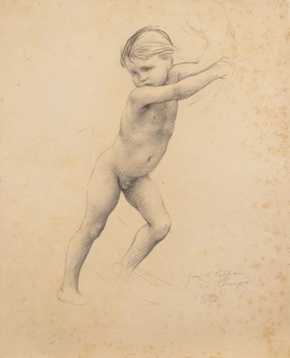 Virginie DEMONT-BRETON (1859-1935) Étude de jeune garçon pour le tableau ""La Trempée....