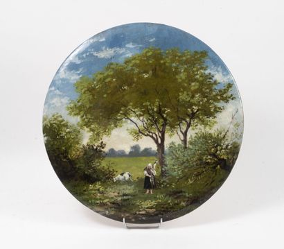 BOURG LA REINE, Manufacture LAURIN Large decorative earthenware dish decorated with...