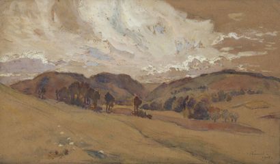 Jean REMOND (1872-1913) Hilly landscape, 1908. 
Watercolor and gouache 
Signed and...