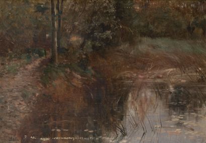 Paul SAIN (1853-1908) Mare en forêt d'Avignon, 1899. 
Huile sur toile. 
Signée en...