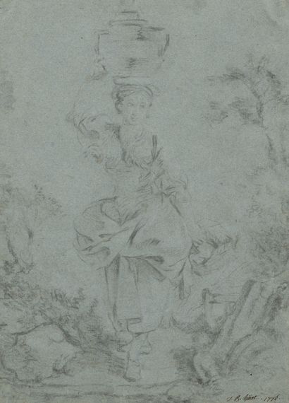 Attribué à Jean-Baptiste HUET (1745-1811) Jeune femme portant une cruche sur la tête.

Crayon...