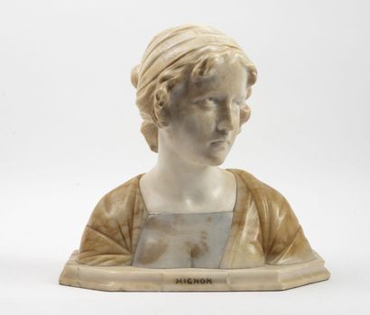 Attribuée à Giuseppe BESSI (1857-1922) Mignon (Bust of a woman). 

Sculpture in alabaster...