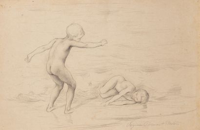 Virginie DEMONT-BRETON (1859-1935) Étude représentant deux enfants nus. 
Mine de...