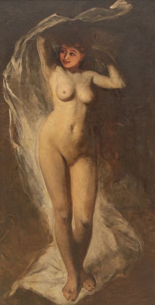 Alexis Joseph MAZEROLLE (1826-1889) Female nude. 
Oil on canvas. 
Signed lower right....