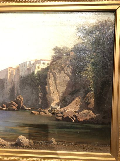 Alessandro La Volpe (1820-1887) Voilier au pied de falaises de la côte amalfitaine.

Huile...