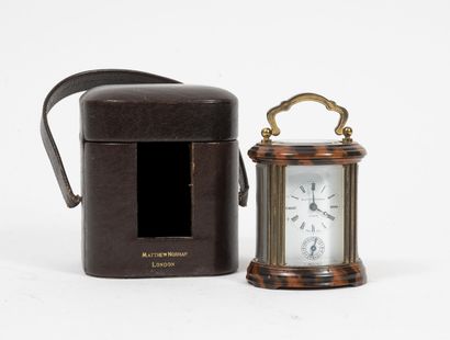 Matthew NORMAN à Londres Cage desk clock in beveled glass and enamelled bronze, with...