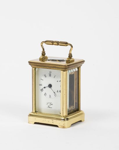 L'ÉPÉE, Sainte Suzanne, La Mignonnette Travelling clock in glass and gilded brass...