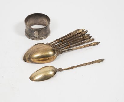 PUIFORCAT Series of ten silver tea spoons (800) gilded, with turned and fluted stem...