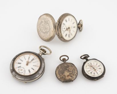 null Three silver collar watches (min.800). 

White enamelled dials, Roman numeral...