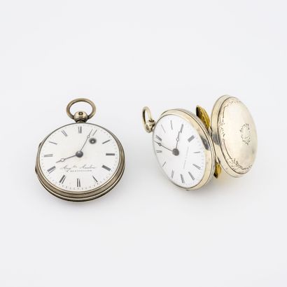 Two gousset watches with silver cock (800):...