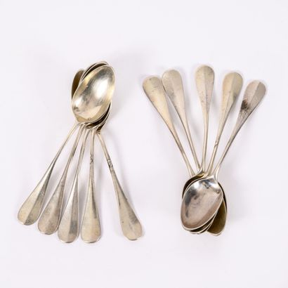 HENIN Frères, actifs entre 1865 et 1872 Series of ten silver coffee spoons (950),...