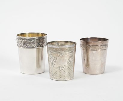 Set of three silver kettledrums (950) decorated...