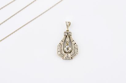 
Pendant art deco in white gold (750) and...