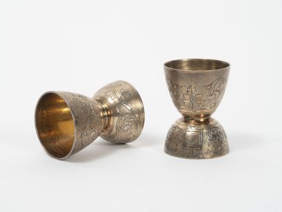 Pair of egg cups in silver (950), numbered...