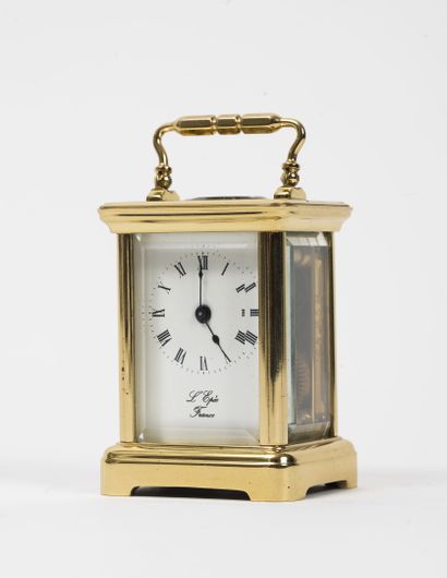 L'ÉPÉE, Sainte Suzanne, La Mignonnette Travelling clock in glass and gilded brass...