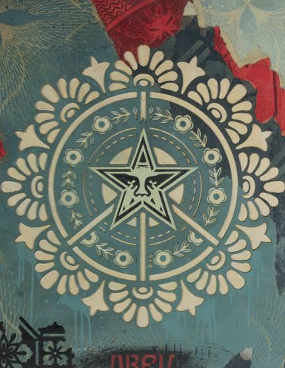 Shepard FAIREY (né en 1970) Peace wreath, 2020.
Pochoir de peinture aérosol, collage,...