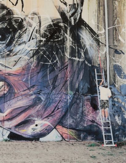 Hopare (né en 1989) Loures, 2021. 
 Ink on paper partially printed from a photograph...