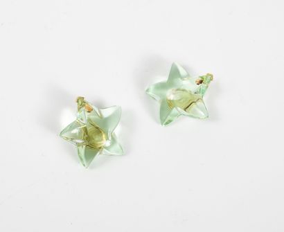 BACCARAT Pair of translucent pale green crystal star ear clips, yellow gold (750)...