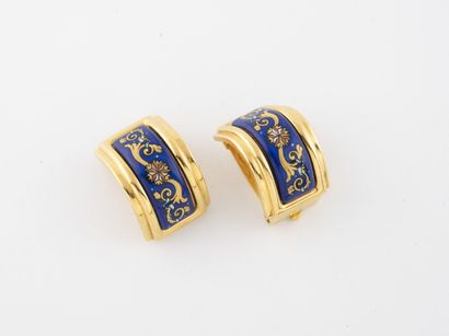 HERMES Paris Pair of gilded metal clips of half-cylindrical form with enamelled decoration...