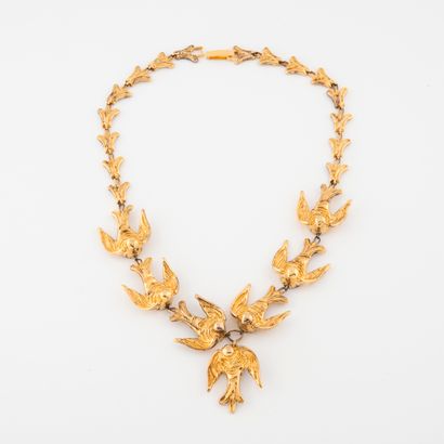 PIERRE HUGO Gold-plated silver necklace (925) formed of links representing palmettes...