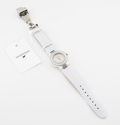 MAUBOUSSIN, Amour Le Jour Ladies' wristwatch in white ceramic and steel, dial decorated...