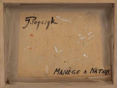 Jozef POPCZYK (1890-1971) Manège à Nation. 
Huile sur carton. 
Signé en bas à droite....