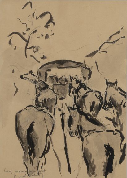 Juan DE LA CRUZ MACHICADO (XXème siècle) Horses, 1937. 

Graphite, ink and ink wash...