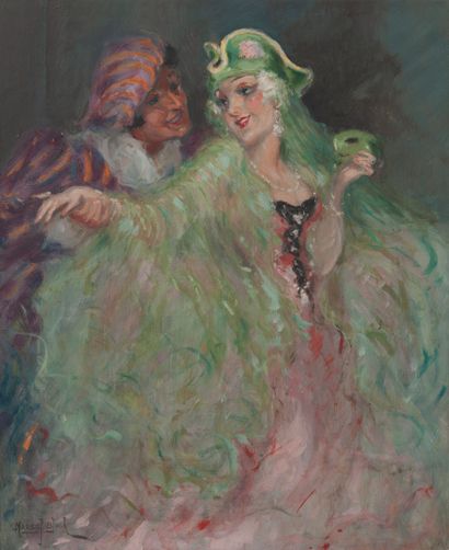 Marcel BLOCH (1882-1966) The elegant and the courtier. 

Oil on panel. 

Signed lower...