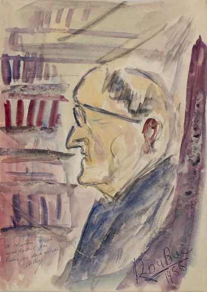 Roland DUBUC (1924-1998) Portrait d'homme de profil, 1966.

Mine de plomb et aquarelle...