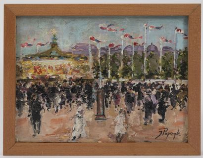 Jozef POPCZYK (1890-1971) Carousel at Nation. 

Oil on cardboard. 

Signed lower...