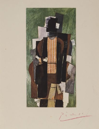 d'après PICASSO Man with a pipe, 1914.

Reproduction on paper, pasted on paper.

Bears...