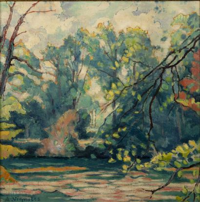 André Vignoles (1920-2017) The pond of the valleys. 

Oil on canvas. 

Signed lower...