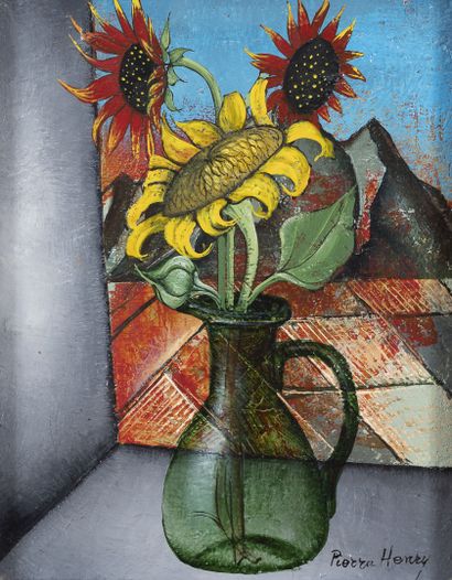 PIERRE-HENRY (1924-2015) Bouquet de fleurs "Petits Soleils". 
Huile sur toile. 
Signée...